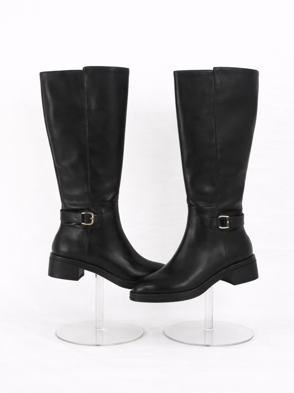 SHEIN Black Heeled Boots with Buckle